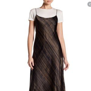 Vince brown hazy plaid silk slip dress